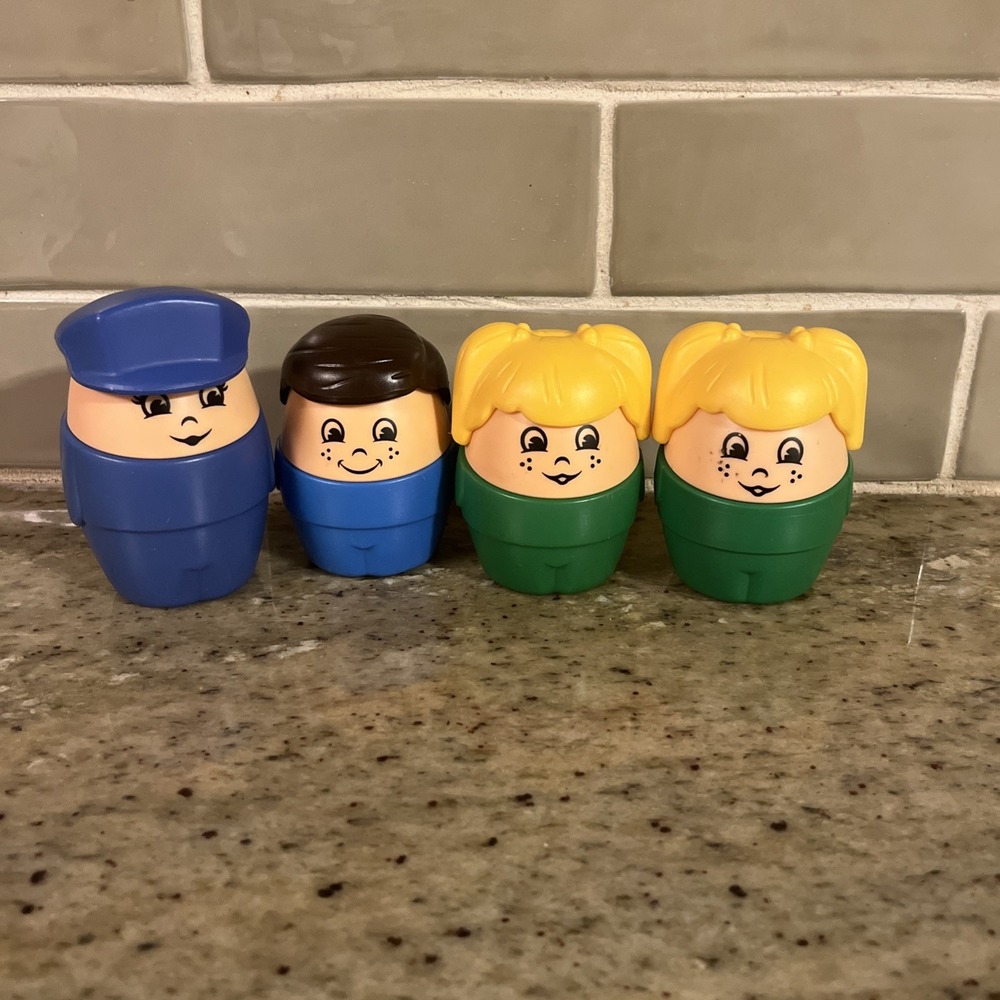 Vintage Little Tikes Little People Chunky Large Lot Of 4 Policeman, Girls Boy